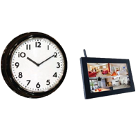 Wireless-Wall-Clock-Hidden-Camera-with-DVR-and-Quad-lcd-monitor-receiver Spy-Hidden Cameras